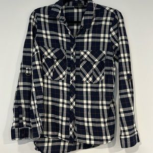 Cotton Express navy size L button up with roll up sleeves 100% cotton